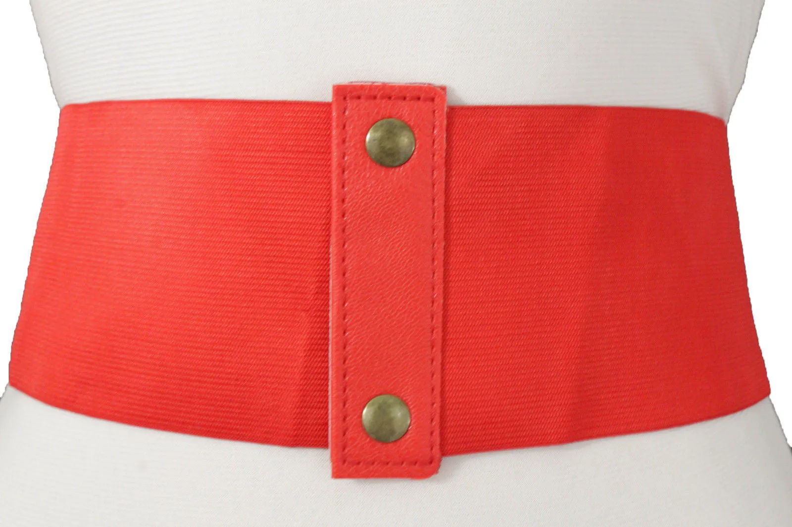 Elastic Faux Leather Wide Corset Belt Slimming Front Tie Gold S M