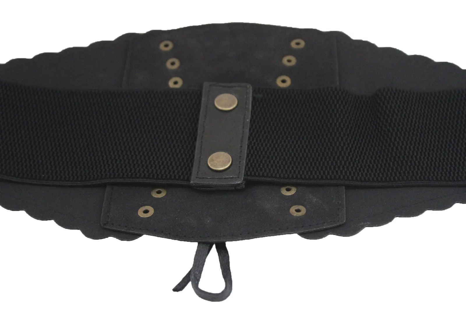 Elastic Faux Leather Wide Corset Belt Slimming Front Tie Gold S M