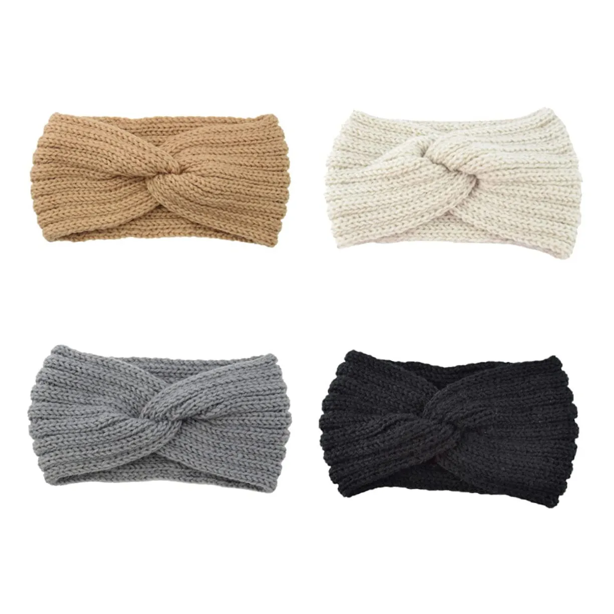 Elastic Knitted Headband for Women Wool Hair Wraps Cross Pattern One Size Fits