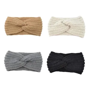 Elastic Knitted Headband for Women Wool Hair Wraps Cross Pattern One Size Fits