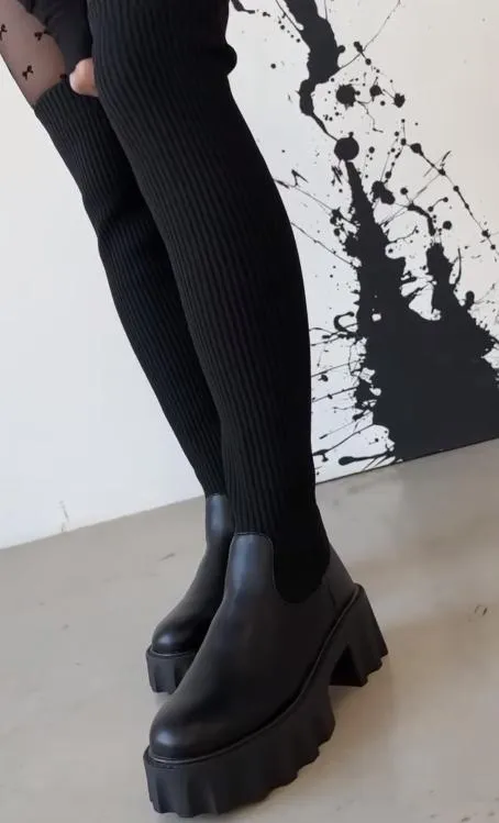 Elastic socks over the knee boots