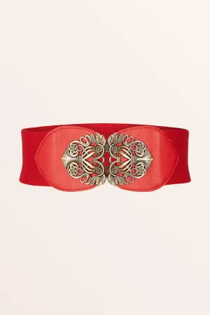 Elastic Vintage Buckle Belt - Red
