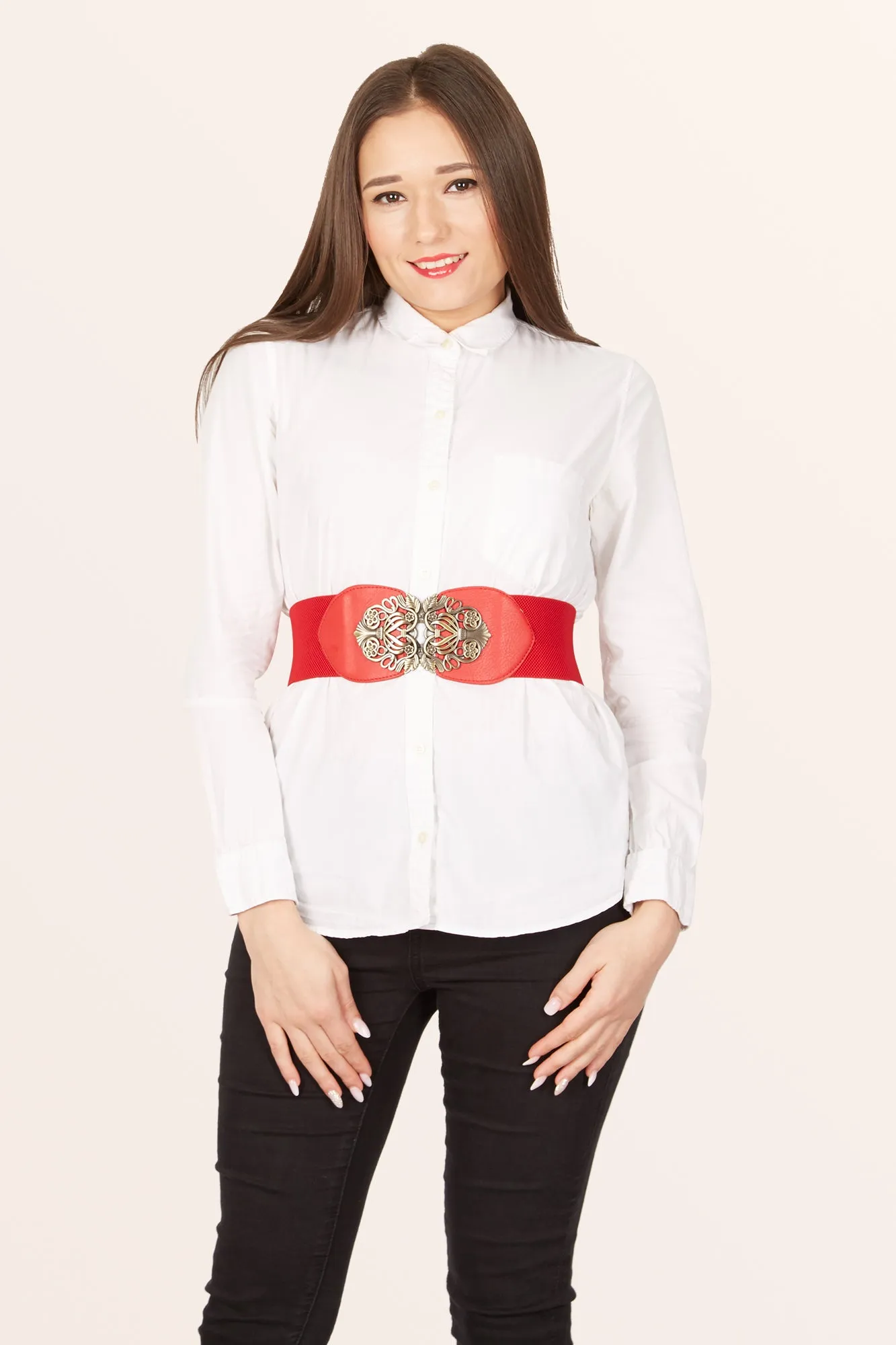 Elastic Vintage Buckle Belt - Red