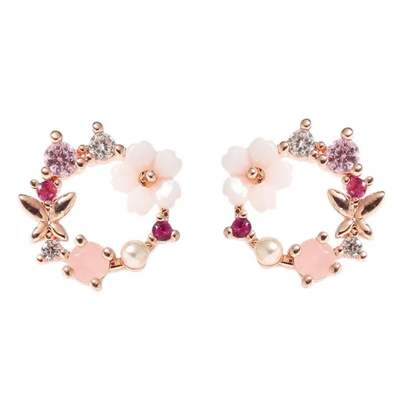 Elegant Korean Rhinestone Flower small Round Circle Clip Earrings