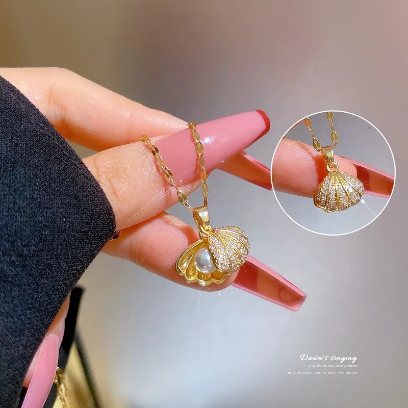 Elegant Temperament Shy Shell Pearl Pendant Necklace For Women