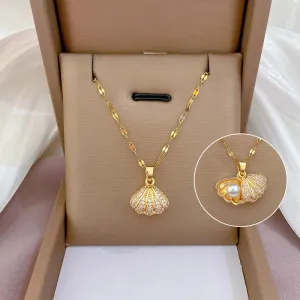 Elegant Temperament Shy Shell Pearl Pendant Necklace For Women