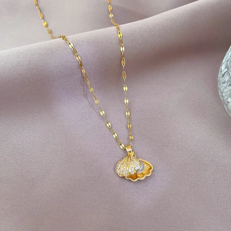 Elegant Temperament Shy Shell Pearl Pendant Necklace For Women