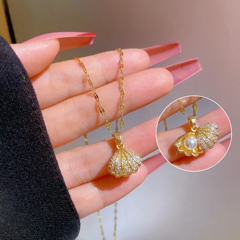 Elegant Temperament Shy Shell Pearl Pendant Necklace For Women