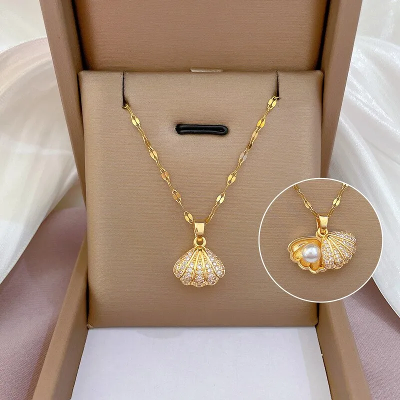 Elegant Temperament Shy Shell Pearl Pendant Necklace For Women