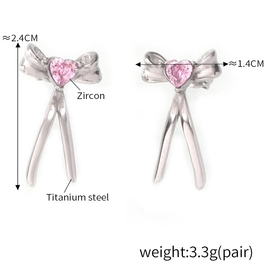 Elegant Titanium Steel Earrings with Colored Zirconium Insets