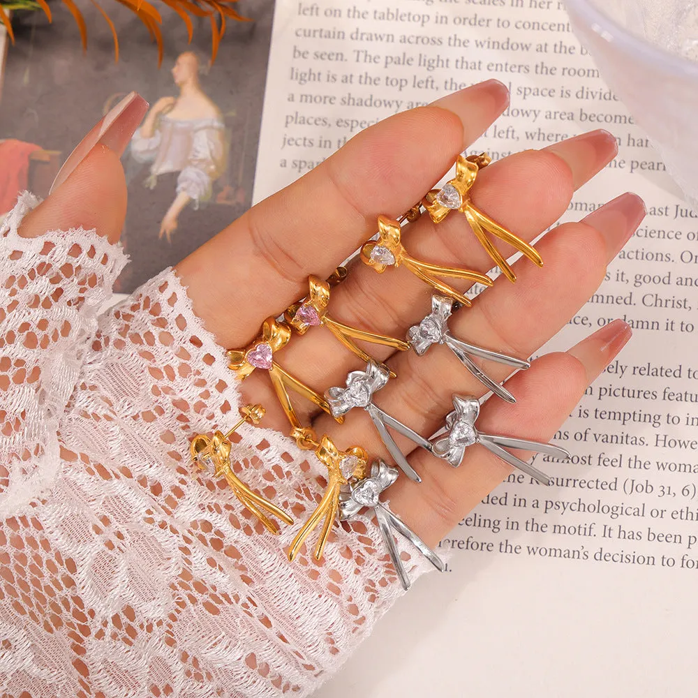 Elegant Titanium Steel Earrings with Colored Zirconium Insets