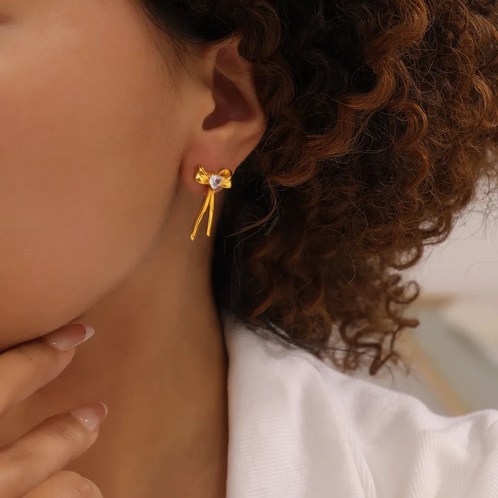 Elegant Titanium Steel Earrings with Colored Zirconium Insets