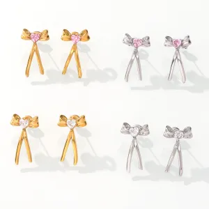 Elegant Titanium Steel Earrings with Colored Zirconium Insets