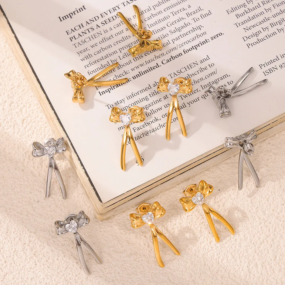 Elegant Titanium Steel Earrings with Colored Zirconium Insets