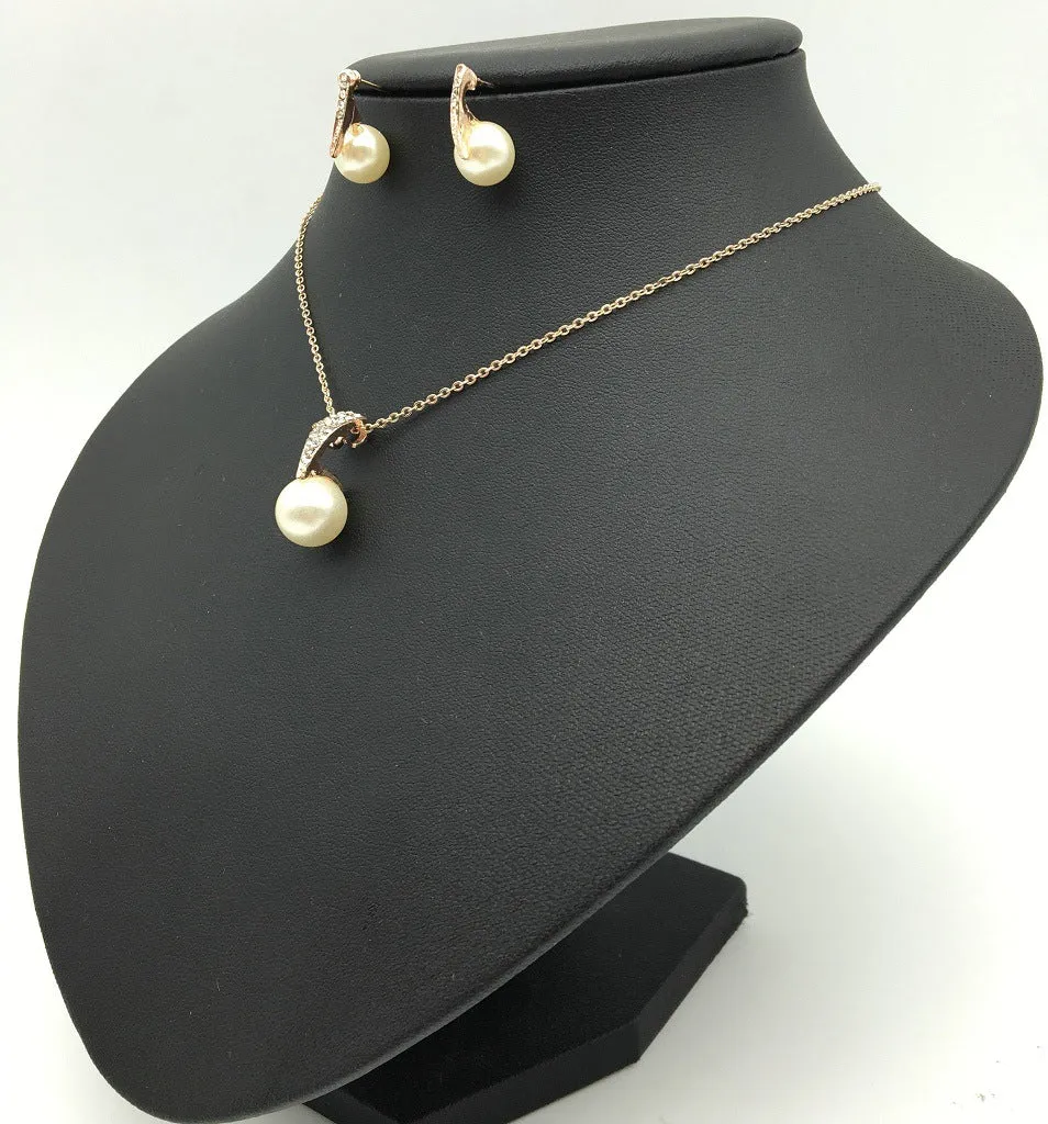 Elegant Water Droplet Pearl and Rhinestone Bridal Necklace Set