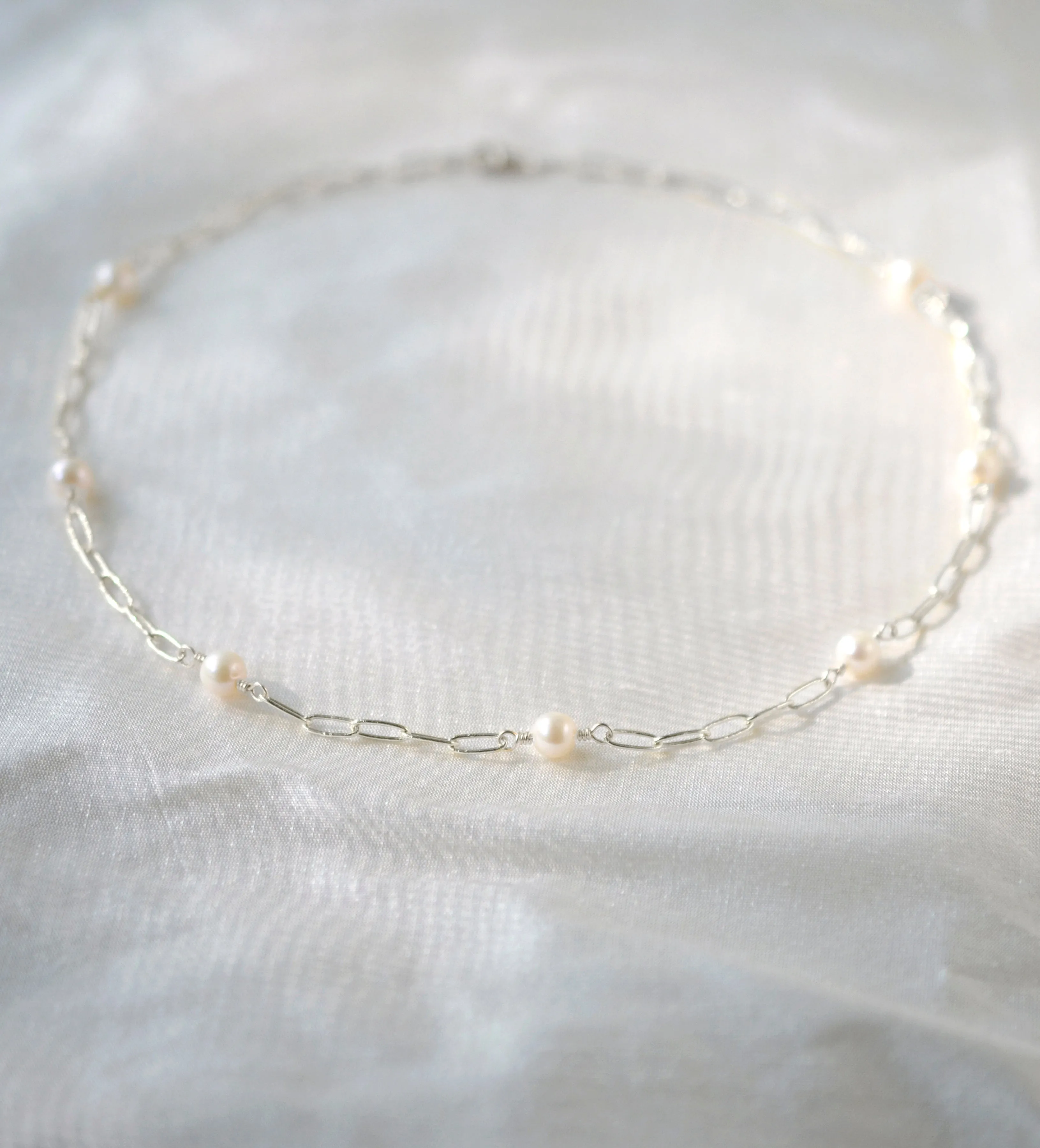 Elegant White Freshwater Pearl Necklace with Paperclip Chain