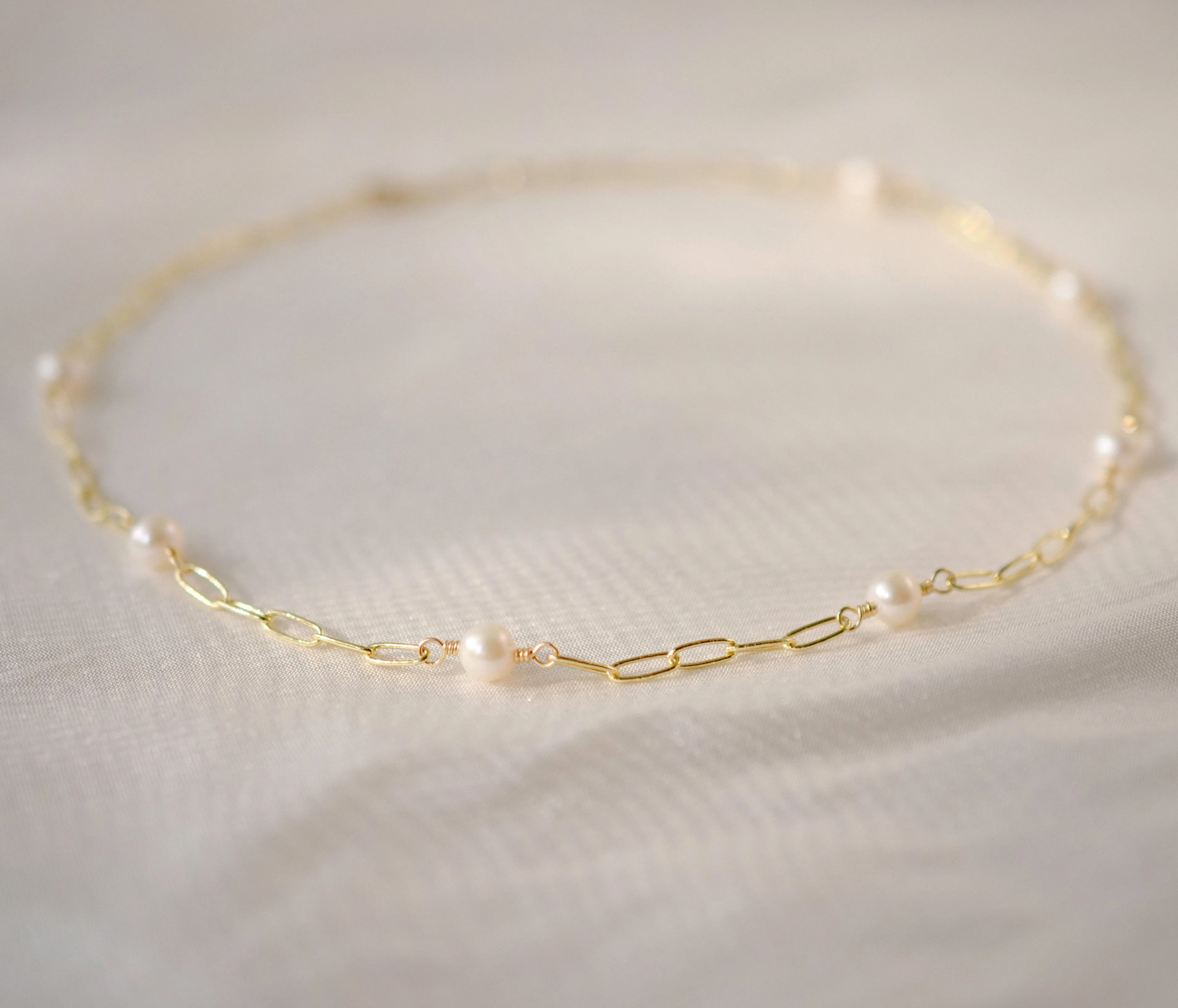 Elegant White Freshwater Pearl Necklace with Paperclip Chain