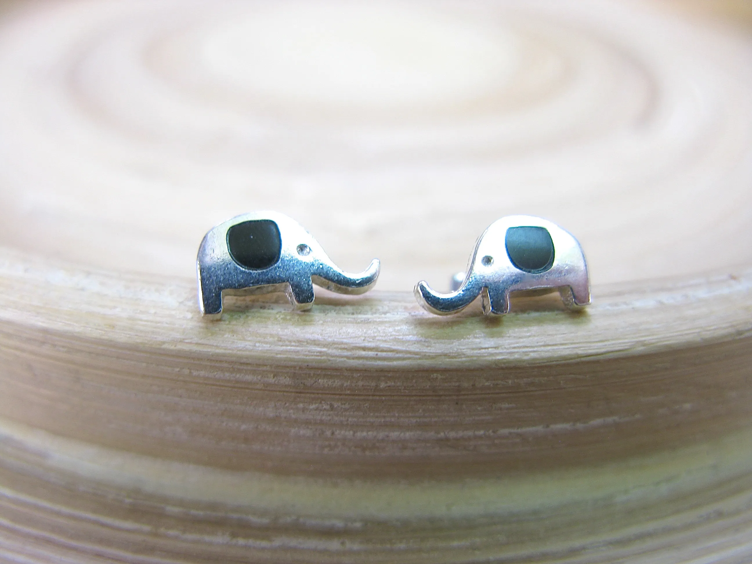 Elephant Onyx Stud Earrings in 925 Sterling Silver