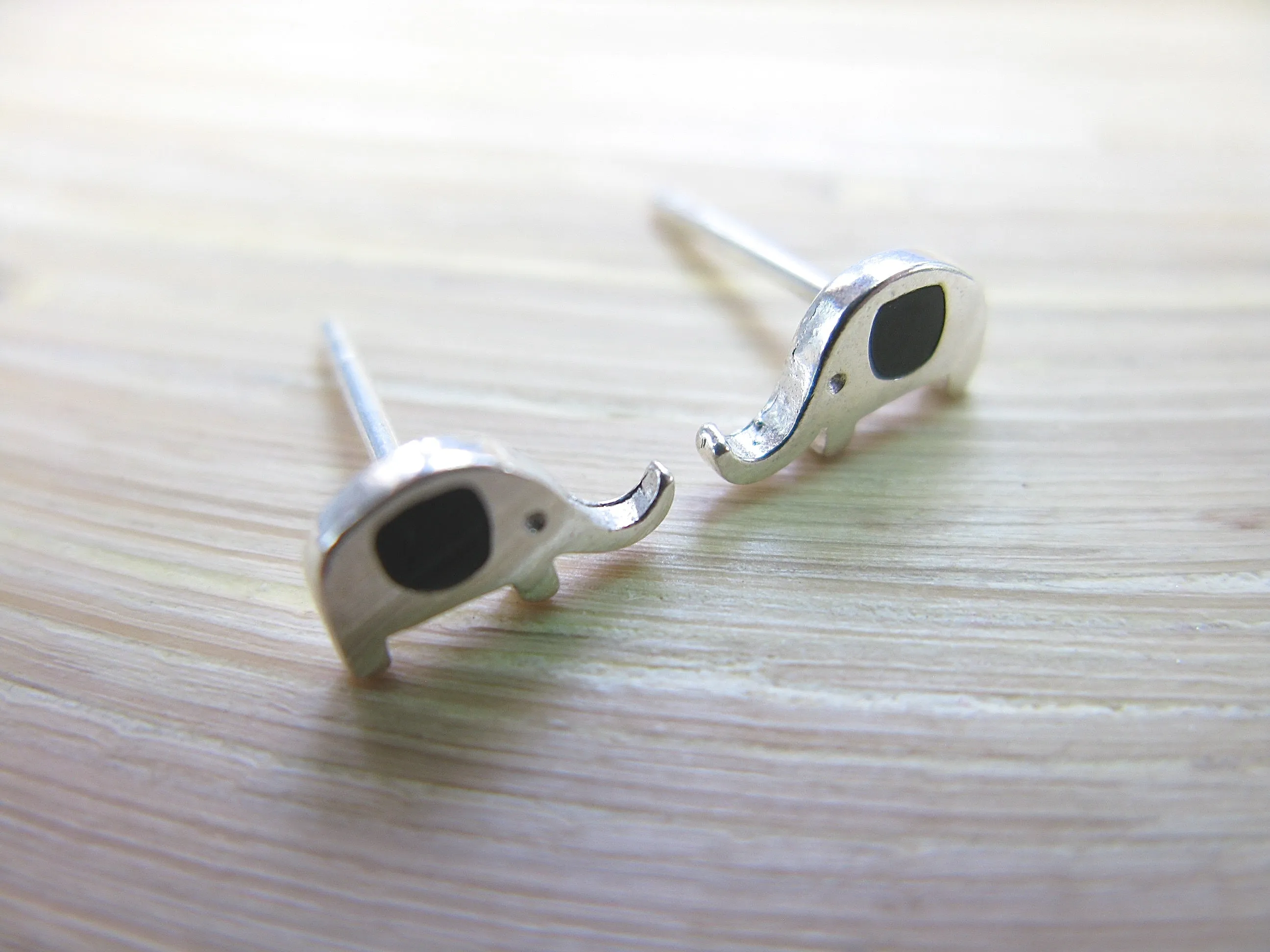 Elephant Onyx Stud Earrings in 925 Sterling Silver