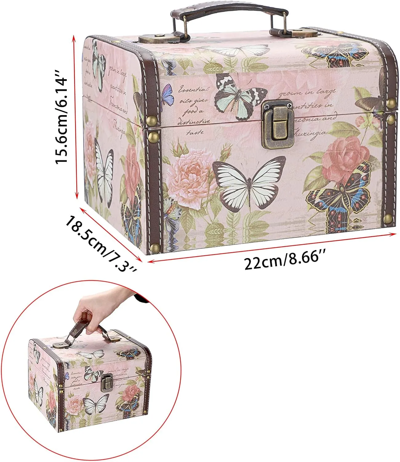 ELLDOO Decorative Treasure Chest Box, Wooden   PU Leather Storage Box for Jewelry Trinkets, Keepsakes box for Girls Women Gifts (Butterfly Pattern, Large)