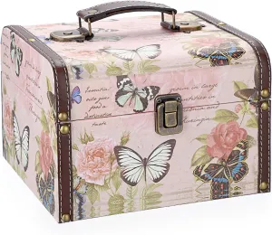 ELLDOO Decorative Treasure Chest Box, Wooden   PU Leather Storage Box for Jewelry Trinkets, Keepsakes box for Girls Women Gifts (Butterfly Pattern, Large)