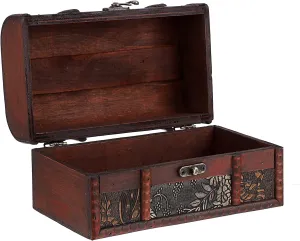 ELLDOO Vintage Treasure Chest Box, Pirate Keepsakes Box for Kids Gifts, Wooden Treasure Storage Box Decorative Box for Jewelry Pearl Trinkets, Medium