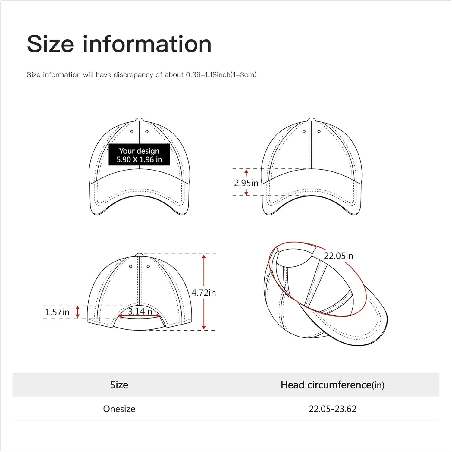Embroidered Classic Sandwich Cap, Adjustable Baseball Cap Dad Hats for Unisex