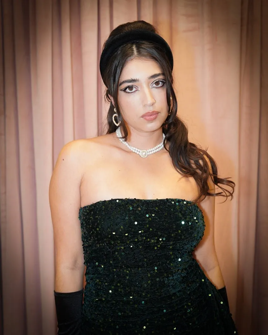 Emerald Green Strapless Velvet Sequin Bodycon Mini Dress