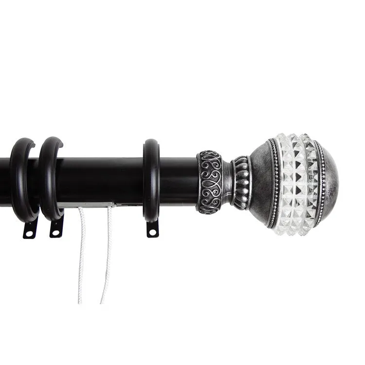 Emma Decorative Traverse Rod with Rings 30" - 48" - Black