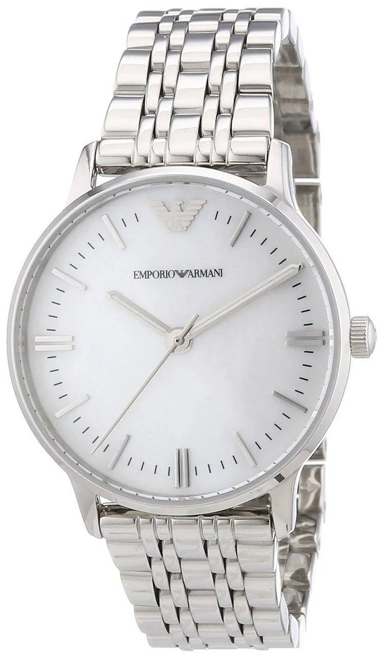 Emporio Armani Women's Elegant Silver Watch with Pearl Dial AR1602
