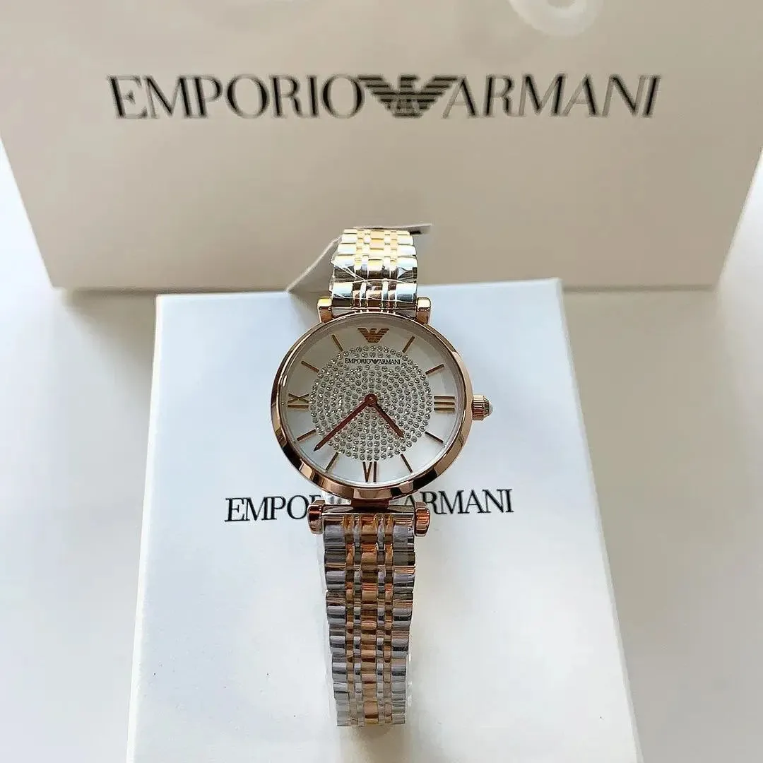 Emporio Armani Women's Watch AR11244 – Diamond Studded Mother of Pearl Dial