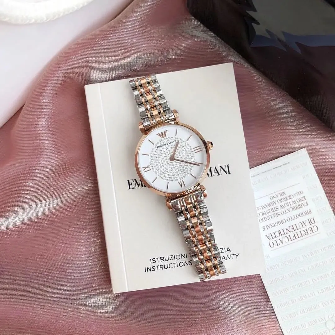 Emporio Armani Women's Watch AR11244 – Diamond Studded Mother of Pearl Dial