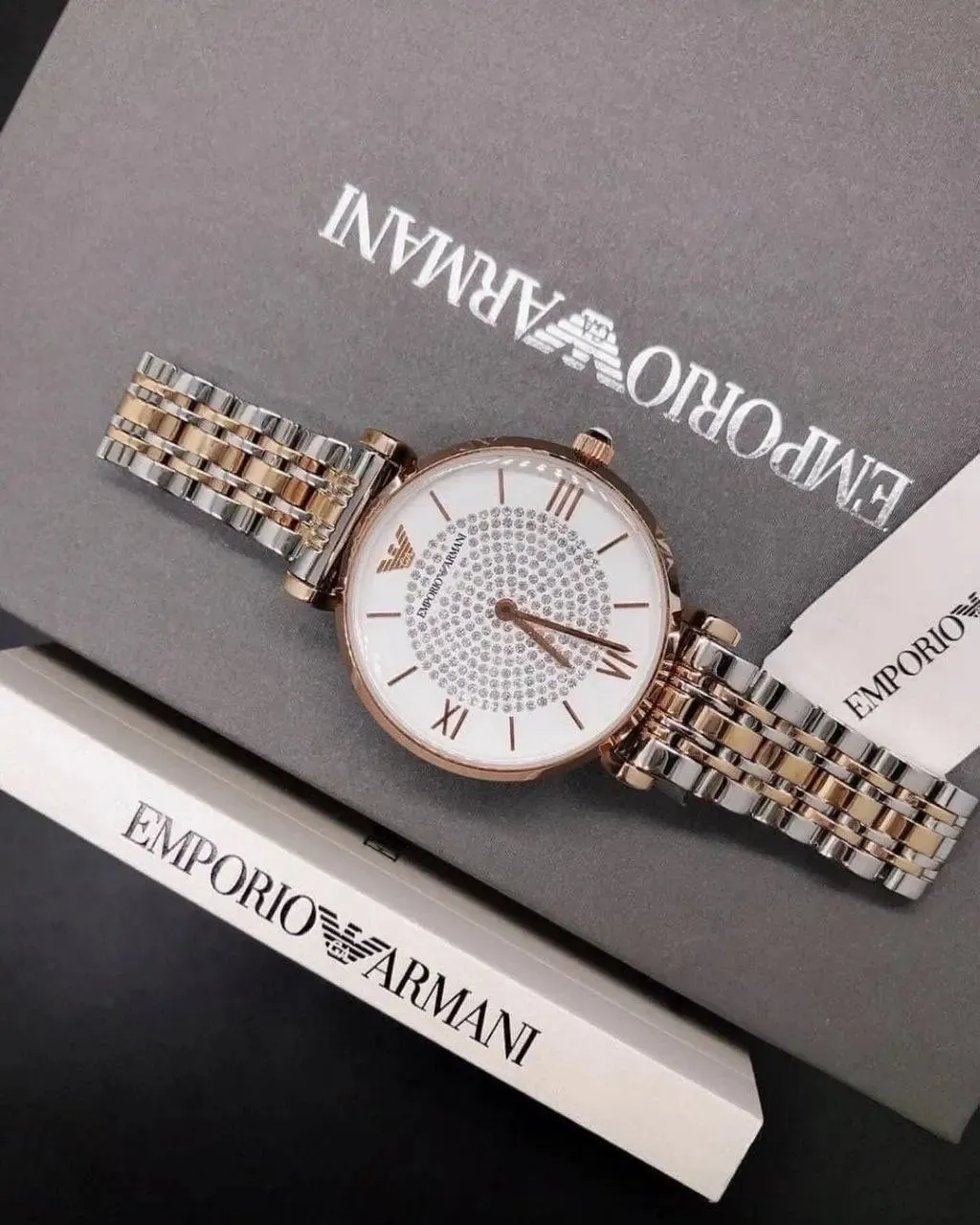 Emporio Armani Women's Watch AR11244 – Diamond Studded Mother of Pearl Dial
