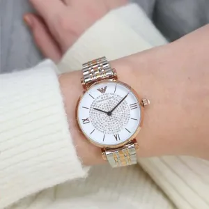 Emporio Armani Women's Watch AR11244 – Diamond Studded Mother of Pearl Dial