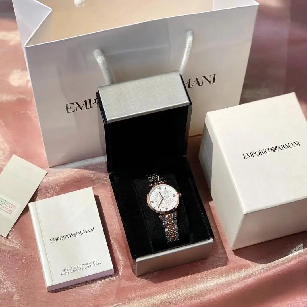 Emporio Armani Women's Watch AR11244 – Diamond Studded Mother of Pearl Dial