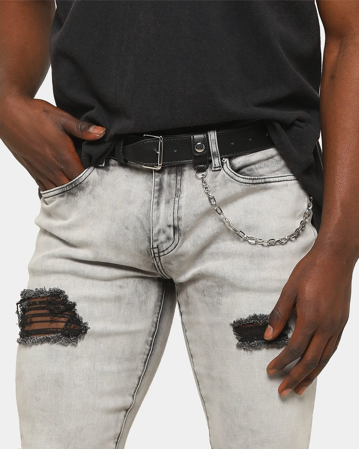 EN ES Men's Aviation Belt Black/Silver