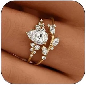 Engagement Rings for Women Non Tarnish Gold Wedding Ring Set for Women 14K Gold Plated Fake Engagement Ring Dainty Gold Stackable Rings Jewelry Gifts