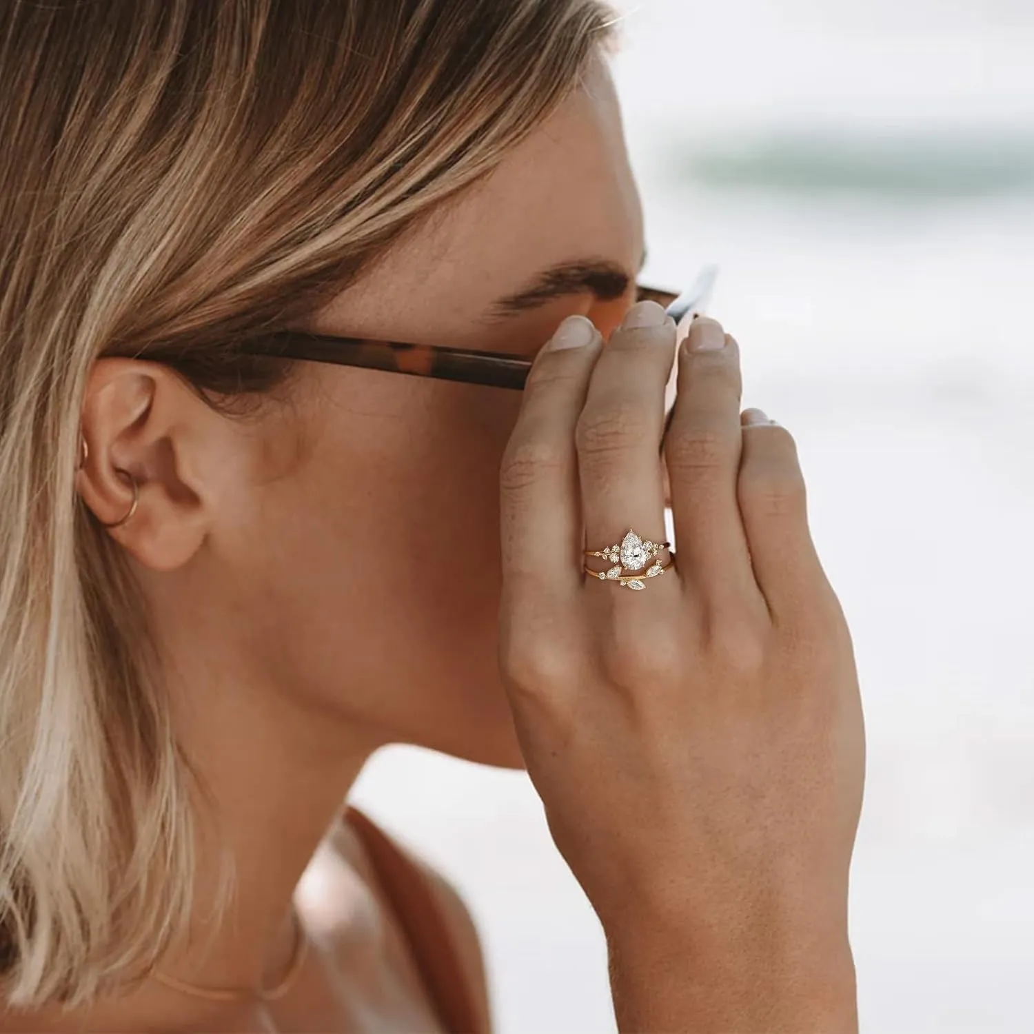 Engagement Rings for Women Non Tarnish Gold Wedding Ring Set for Women 14K Gold Plated Fake Engagement Ring Dainty Gold Stackable Rings Jewelry Gifts