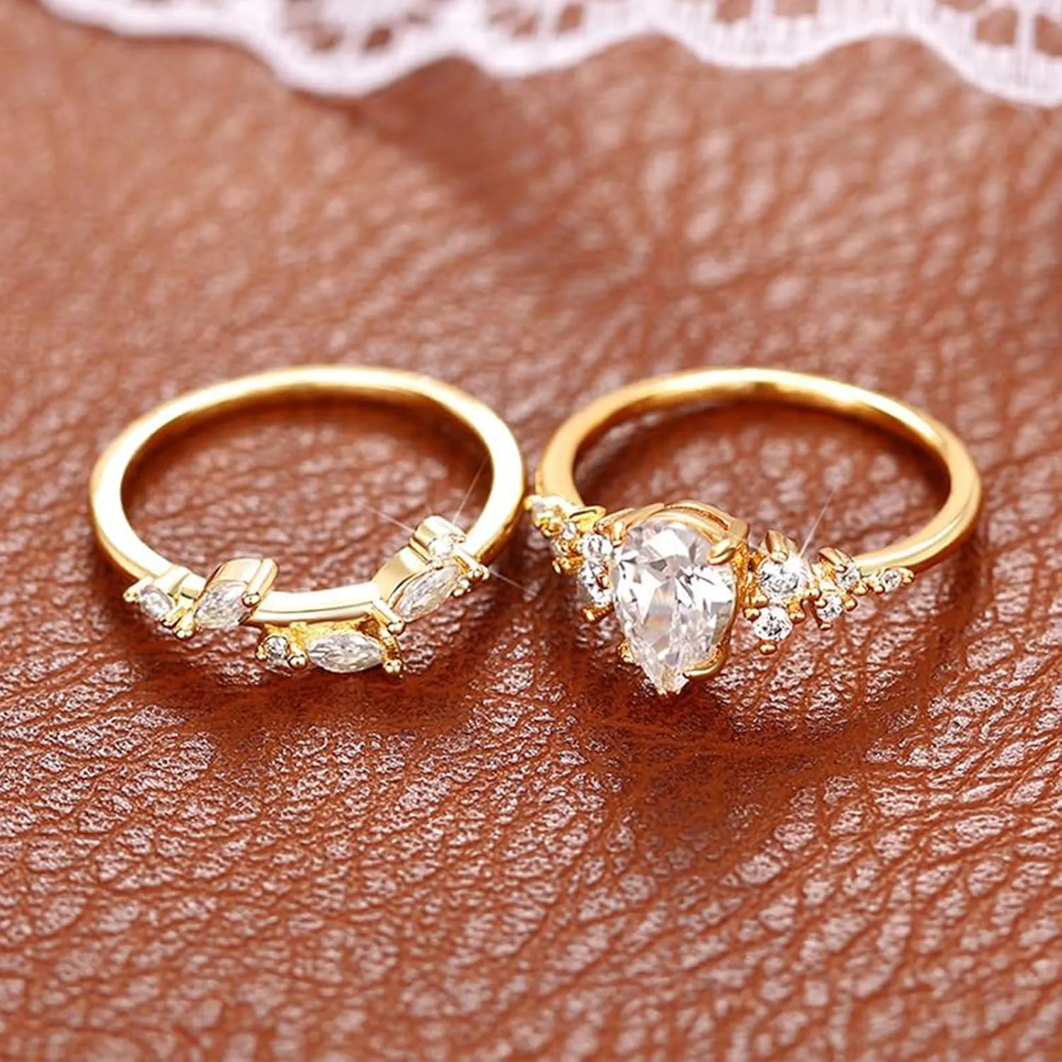 Engagement Rings for Women Non Tarnish Gold Wedding Ring Set for Women 14K Gold Plated Fake Engagement Ring Dainty Gold Stackable Rings Jewelry Gifts