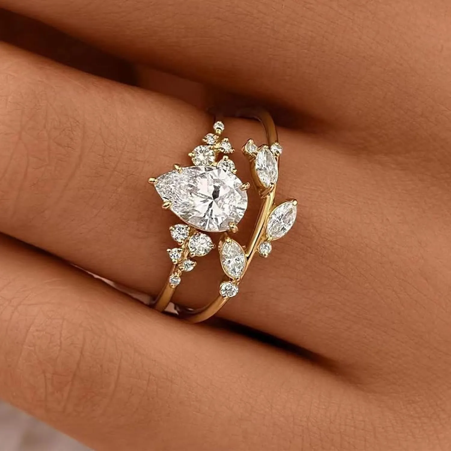 Engagement Rings for Women Non Tarnish Gold Wedding Ring Set for Women 14K Gold Plated Fake Engagement Ring Dainty Gold Stackable Rings Jewelry Gifts