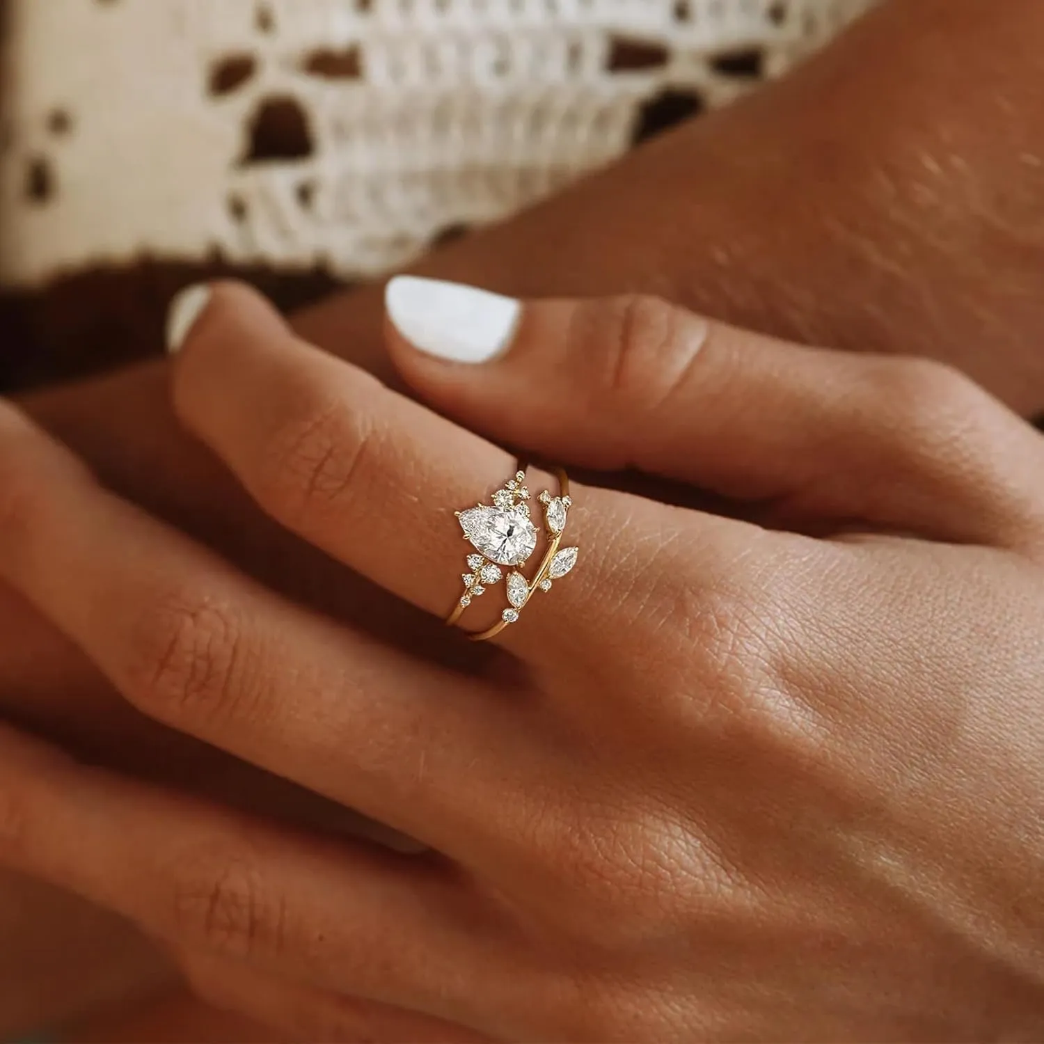 Engagement Rings for Women Non Tarnish Gold Wedding Ring Set for Women 14K Gold Plated Fake Engagement Ring Dainty Gold Stackable Rings Jewelry Gifts