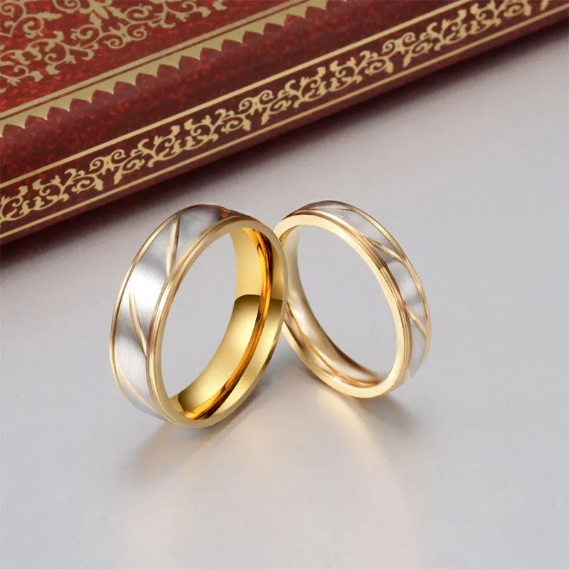 Engraved Ring | Personalized Ring for Women | Valentines Day Gift | Engraved Couple Ring | Gold Wave Pattern Ring | Matching Promise Rings