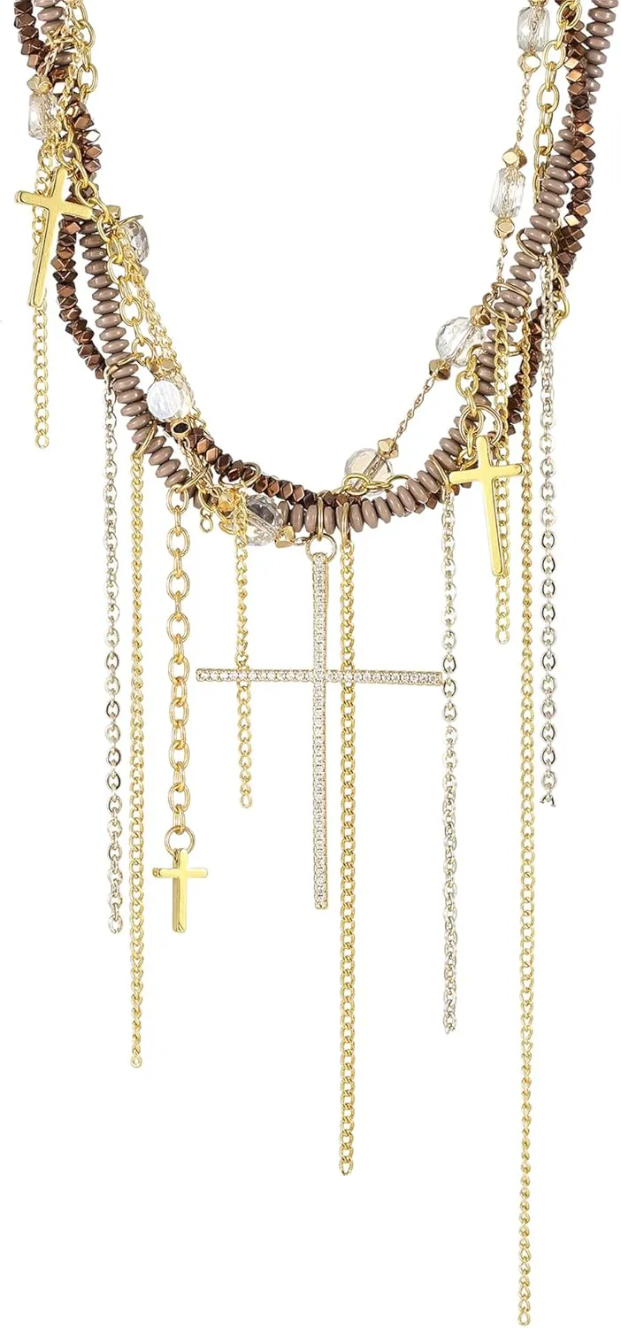 Enjinkail Gold Layered Necklaces for Women Gold Necklace Stack Layered Sun and Moon/Cross Necklace Layered Stacked Necklaces for Women Gold Necklace Jewelry for Women Gifts