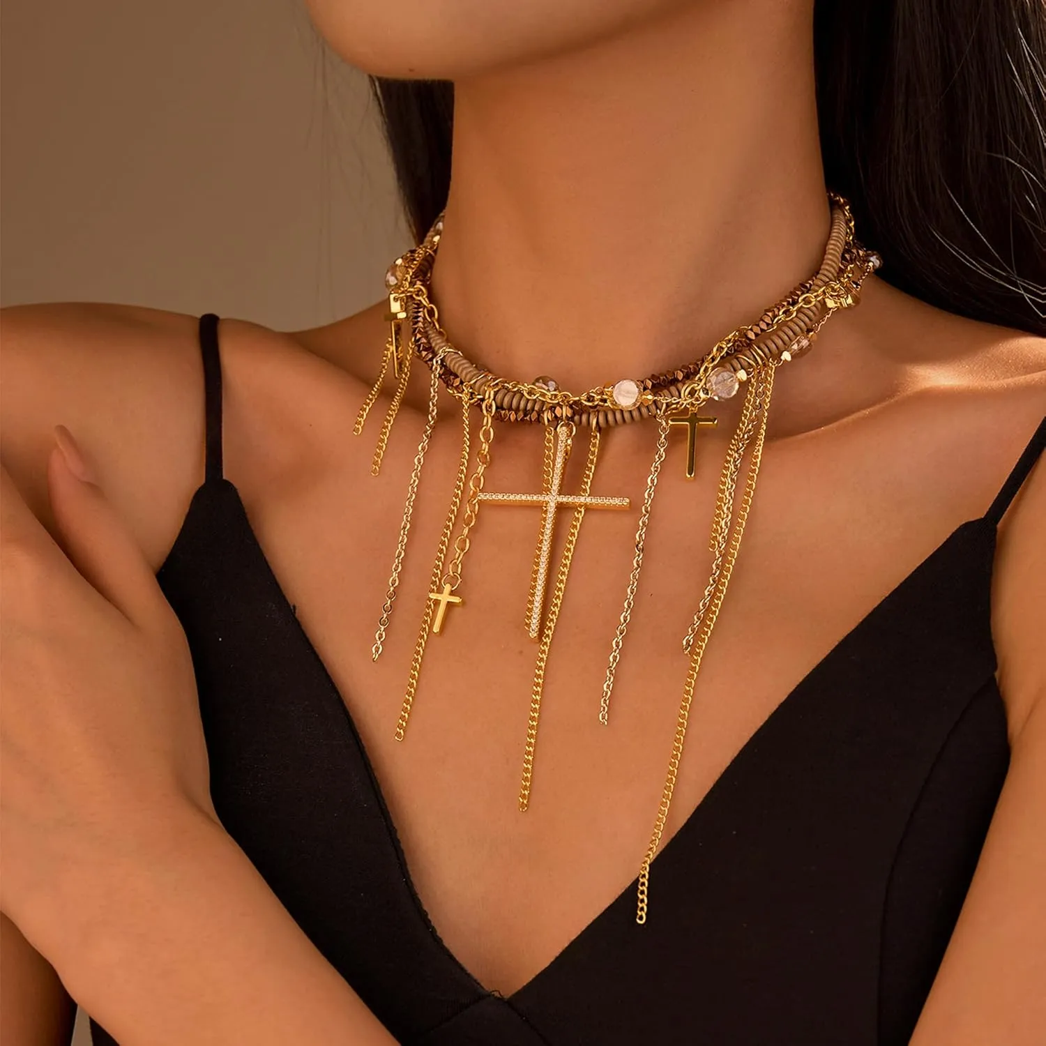 Enjinkail Gold Layered Necklaces for Women Gold Necklace Stack Layered Sun and Moon/Cross Necklace Layered Stacked Necklaces for Women Gold Necklace Jewelry for Women Gifts