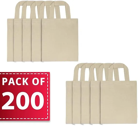 Enviroflex 22 x 26 cm Pack 10 | 25 | 200, Small Tote Bags for Kids, Shopping, 100% Cotton, Jute, Reusable, Eco Friendly with Short Handles (Natural pack 200(22x26))
