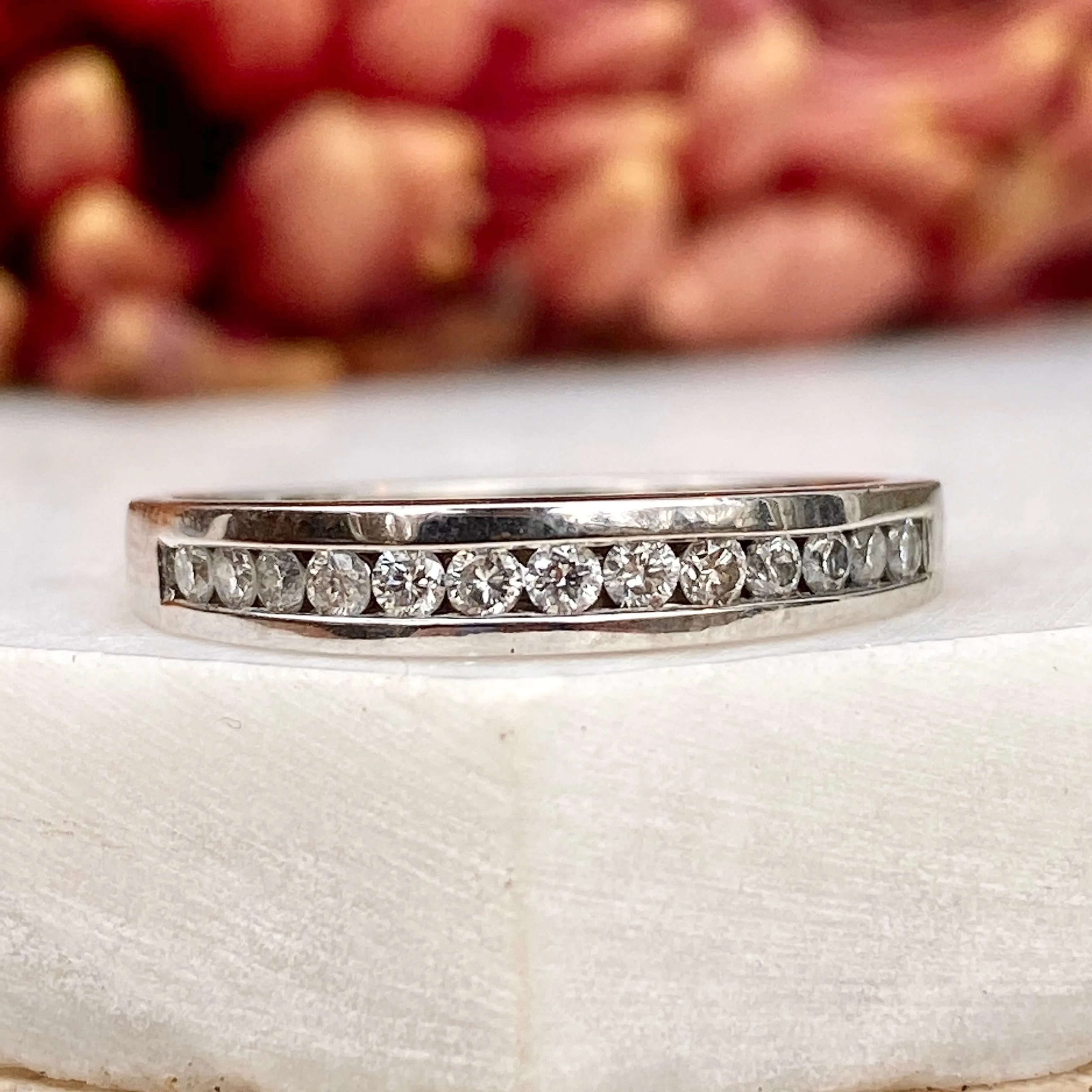 Estate 14KT White Gold Diamond .40 CT Thin Band Ring