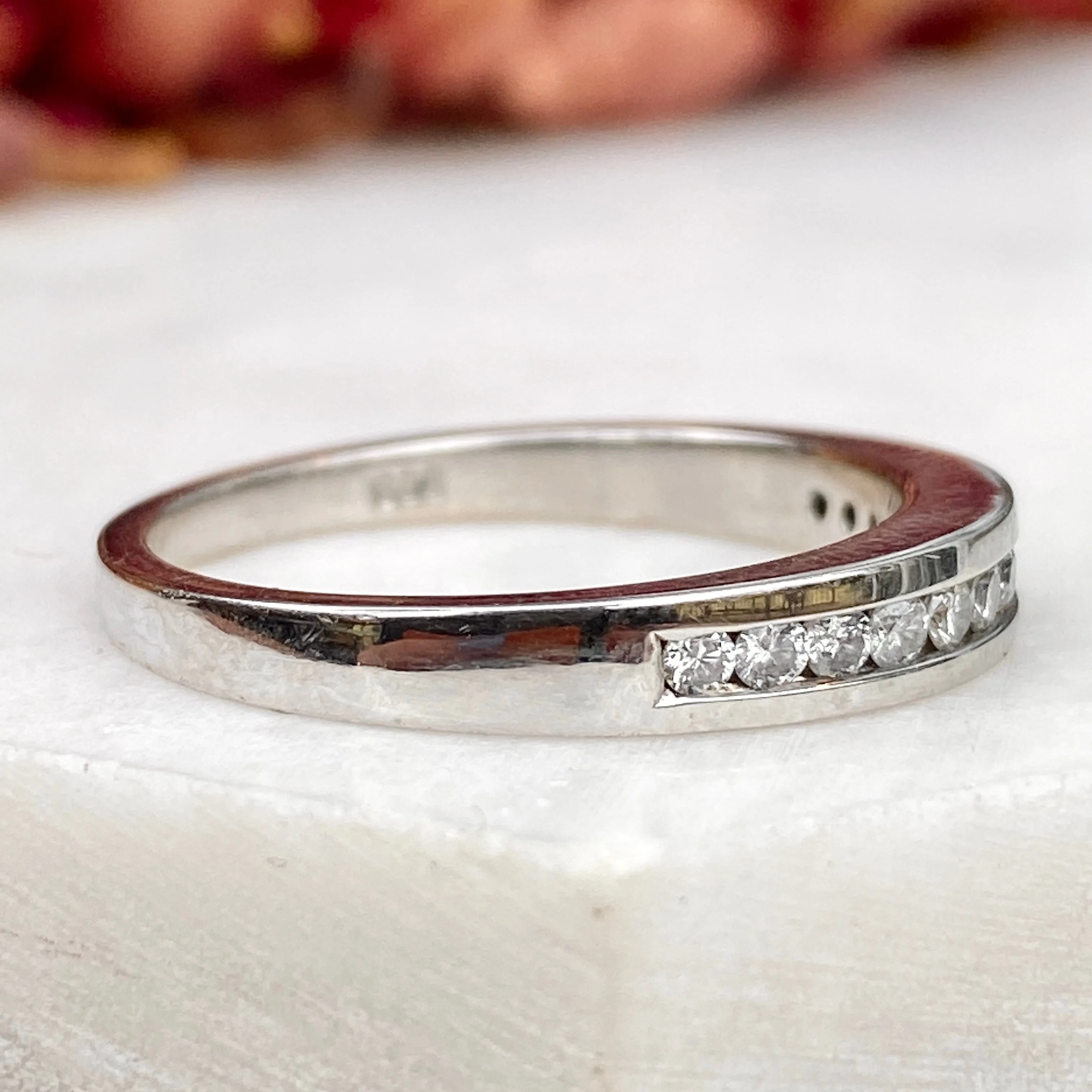 Estate 14KT White Gold Diamond .40 CT Thin Band Ring