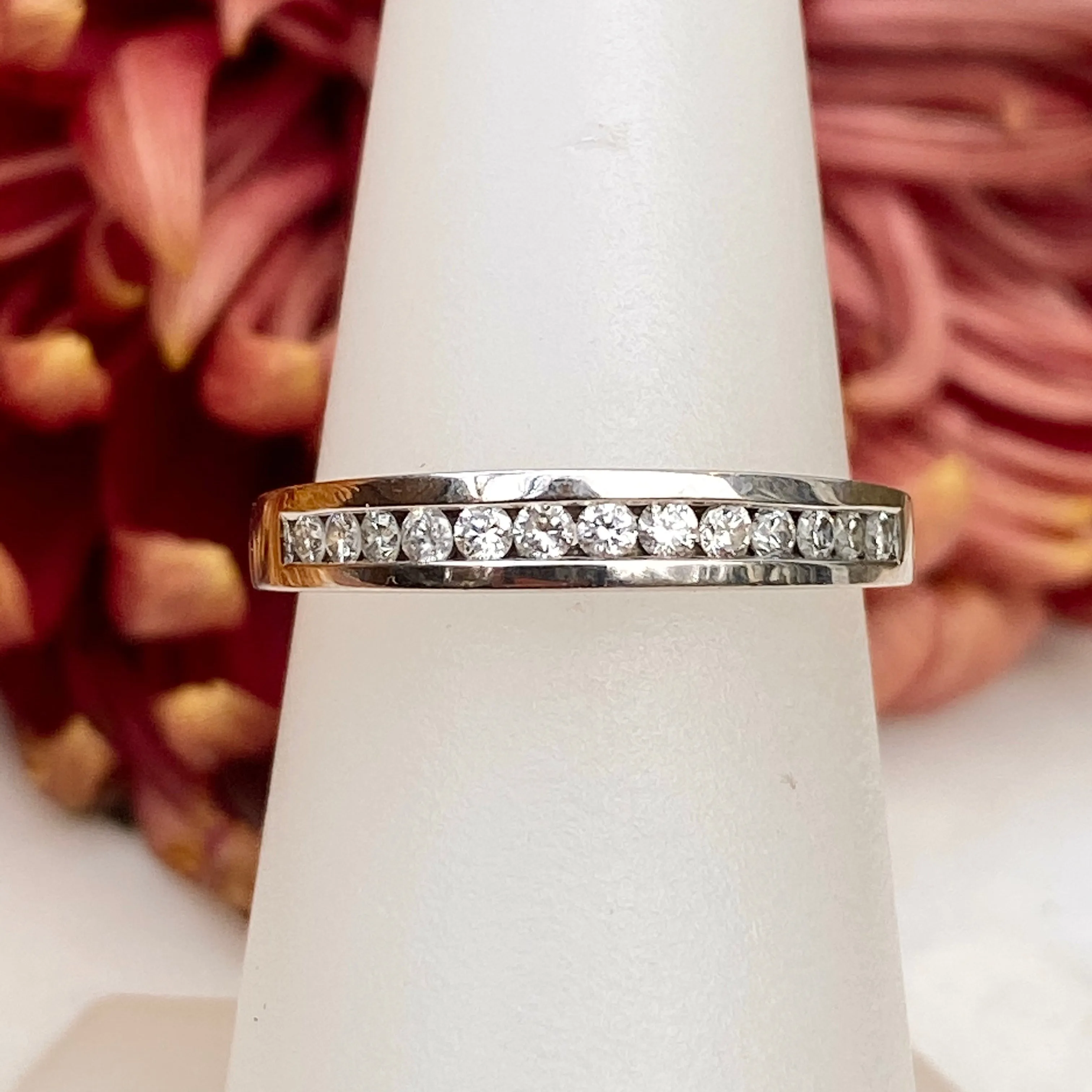 Estate 14KT White Gold Diamond .40 CT Thin Band Ring