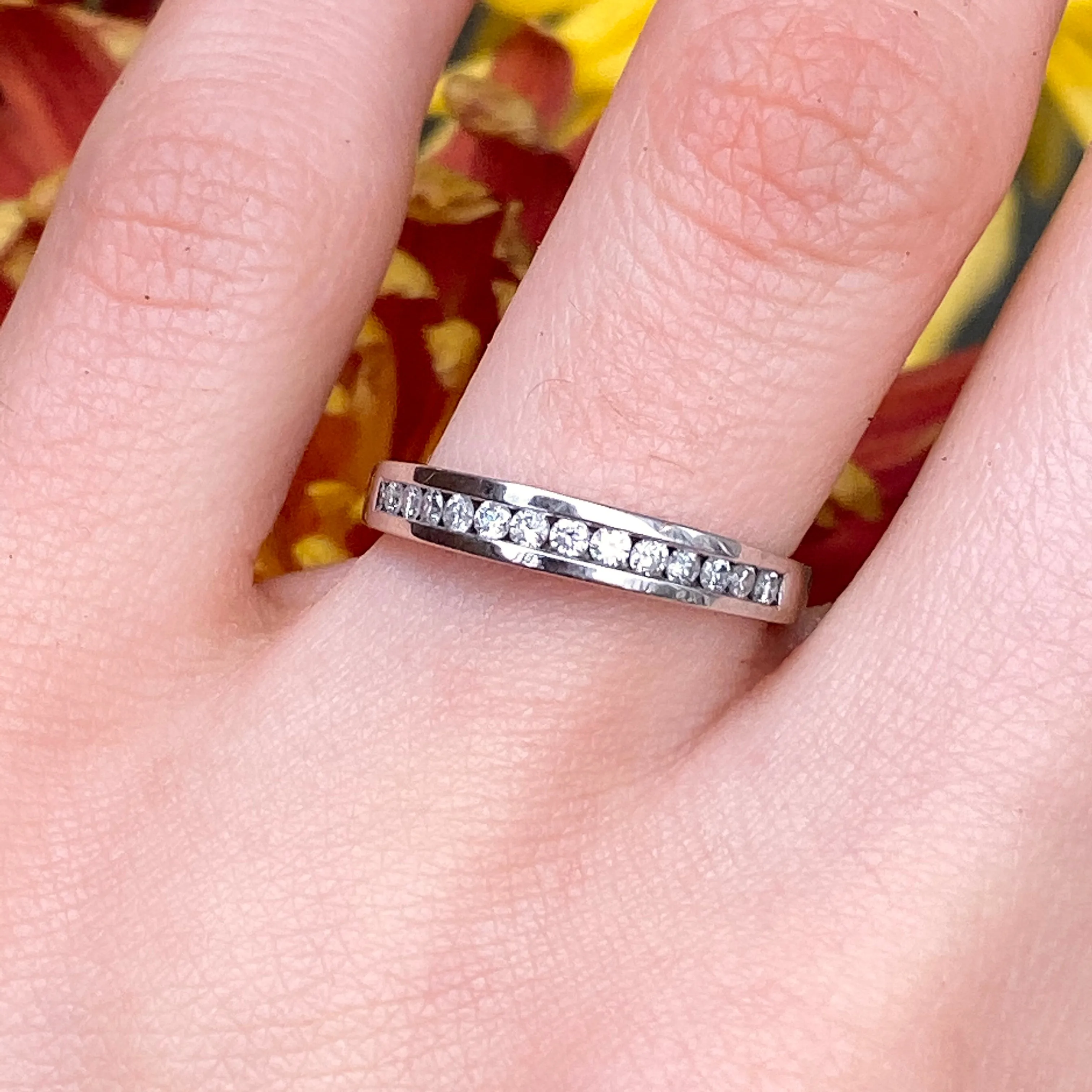 Estate 14KT White Gold Diamond .40 CT Thin Band Ring