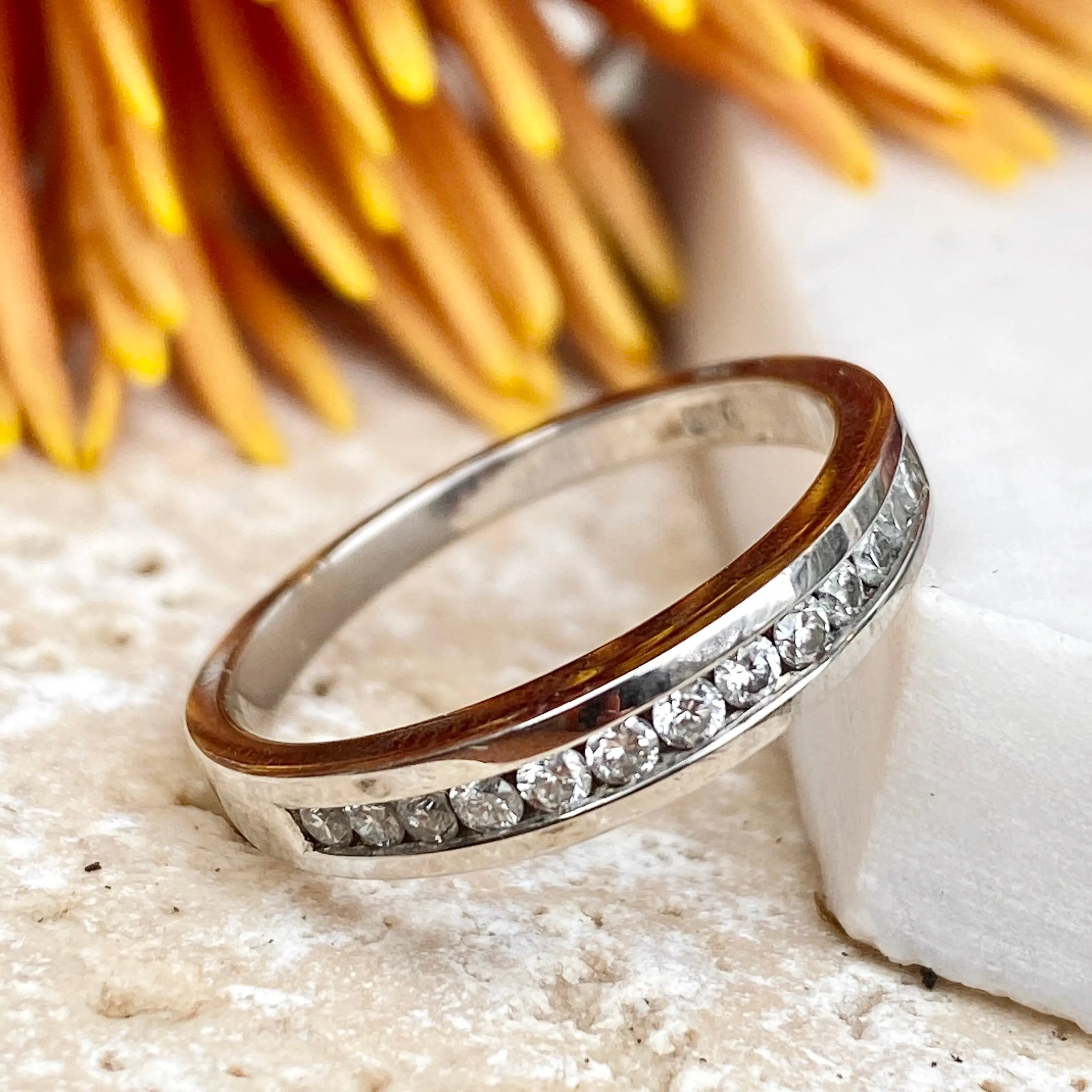 Estate 14KT White Gold Diamond .40 CT Thin Band Ring